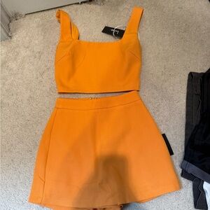 lulus Orange Crop Top and Skirt Set
